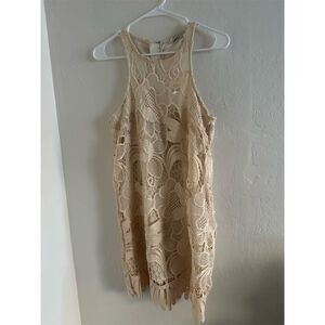 Lovers + Friends Beige Lace Dress S Knee Length Sleeveless Party/Cocktail
